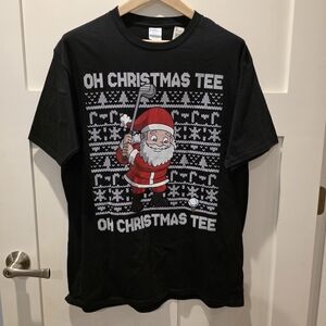 New Oh Christmas Tee Funny Golf Black T-shirt Mens Santa Claus Holiday Size XL